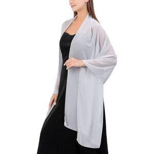 Women Silver Grey Elegant Soft Sheer Chiffon Stole Bride Wedding Shawls and Wrap